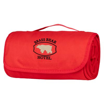 Charcoal grey embroidered easy role up with handle polyester blanket.