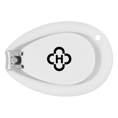 White baby nail clippers with custom logo.