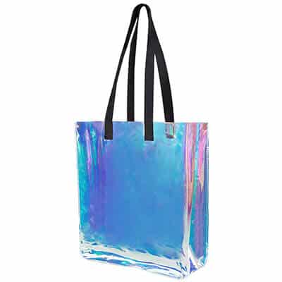 Plastic iridescent hologram tote blank.