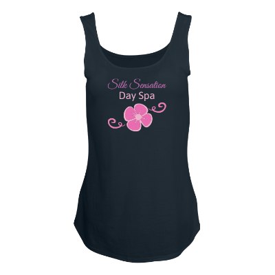 Custom full color logo on new navy tank top.