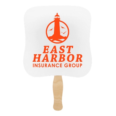 White paper hand fan with a personalized imprint