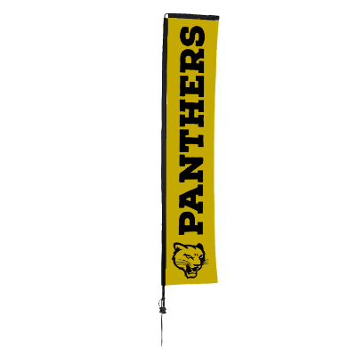 14-1/2-ft. stand-up flag with custom logo.