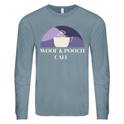 Heather slate long sleeve tee with custom full color logo.