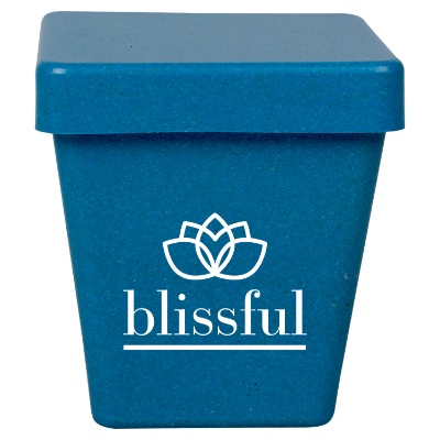 Blue plastic custom planter.