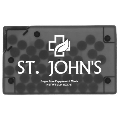 Translucent black rectangle credit card mints imprinted.