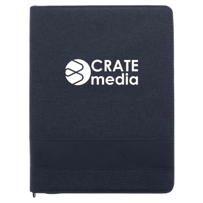 Navy trade zippered padfolio and custom logo.