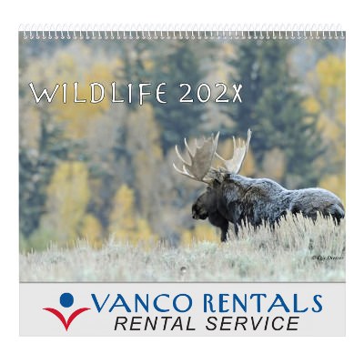 Spiral bound wildlife wall calendar with full color custom logo.