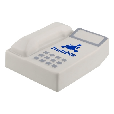 White foam stress ball with a personalized logo.