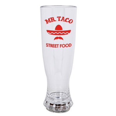 Acrylic clear beer glass with custom logo in 22 ounces.