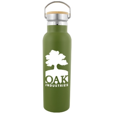 Stainless steel green water bottle with custom imprint in 21 ounces.