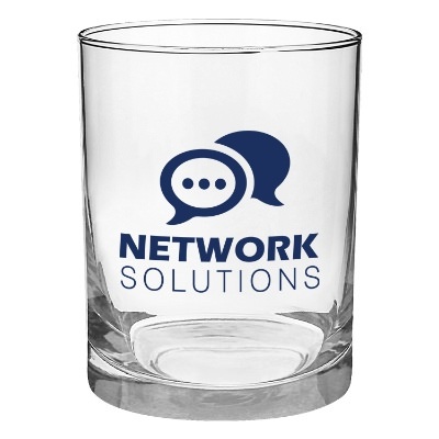 Clear whiskey glass with custom logo.