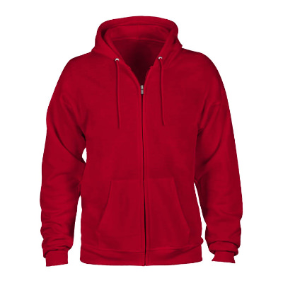 Blank deep red full-zip hooded sweatshirt.