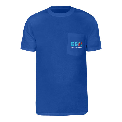 Custom true royal pocket tee with full color logo.