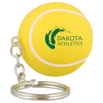 Foam tennis ball stress ball key ring with custom promo.