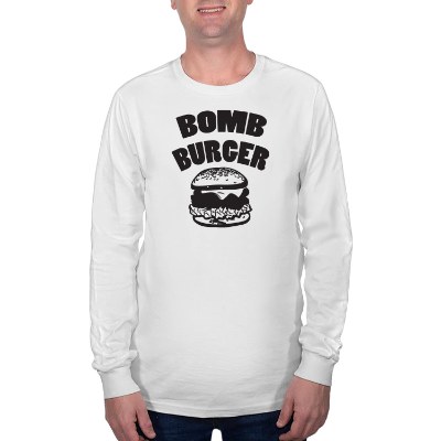 White long sleeve chore tee with logo.