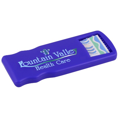 Plastic first care bandage dispenser with custom full color promotional logo.