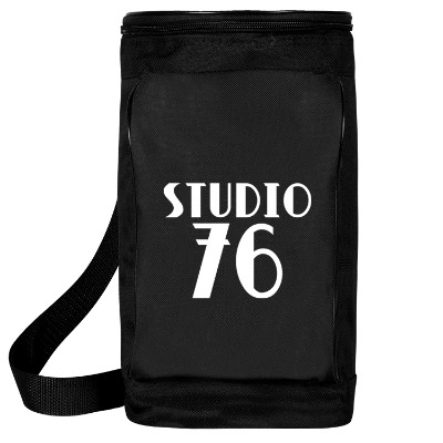 Hunter green polycanvas golf bag can cooler with custom imprint.