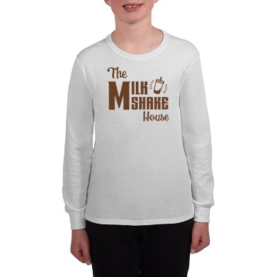 Youth white long sleeve t-shirt with custom logo.