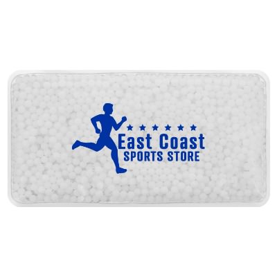 White plastic hot and cold pack with a personalized imprint