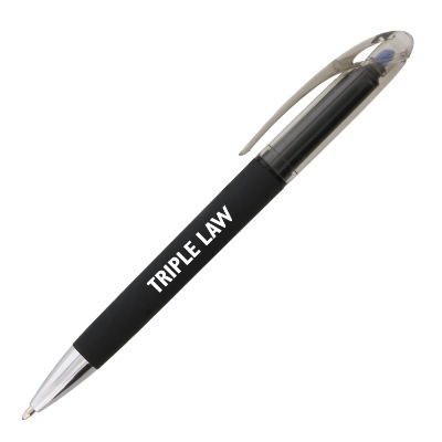 Blue plastic highlighter with a personalized imprint.