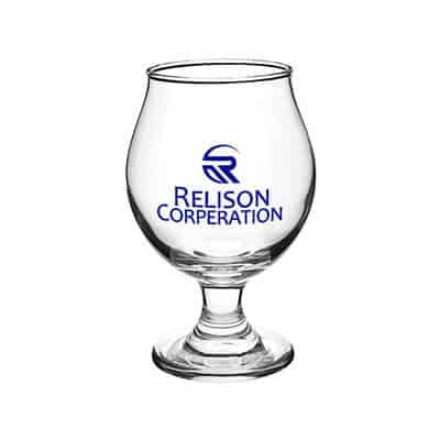 Glass clear beer glass with custom imprint in 13 ounces.