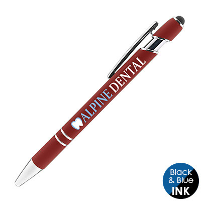 Custom metal full-color pen with rubber stylus.