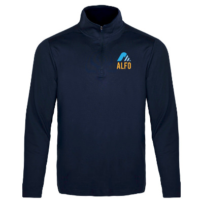Custom navy quarter-zip with full color logo.