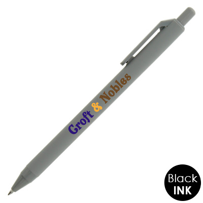 Personalized colored pen with soft touch finish.