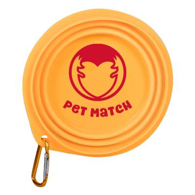 Collapsible pet bowl with carabiner with custom imprint.