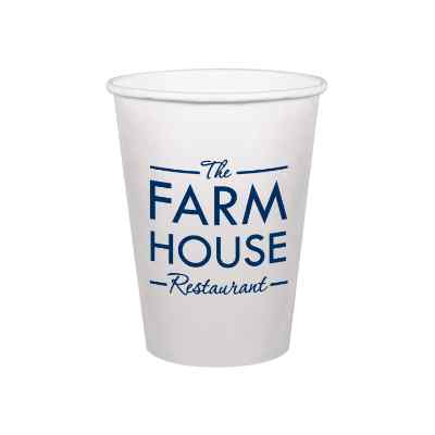White paper cup with custom imprint in 12 ounces.