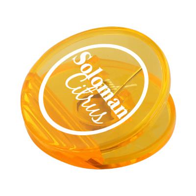 Plastic translucent oragne circle magnet chip clip with custom branding.
