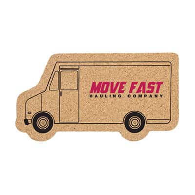 Large cork truck coaster with full color brand.