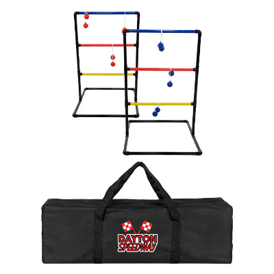 Black polyester outdoor game with a branded imprint.