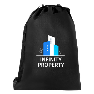 Black polypropylene laundry bag with a custom logo.