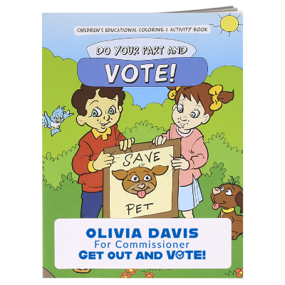 Multicolored paper coloring book with a custom imprint.