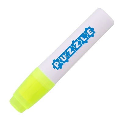 Yellow plastic highlighter with a branded logo.