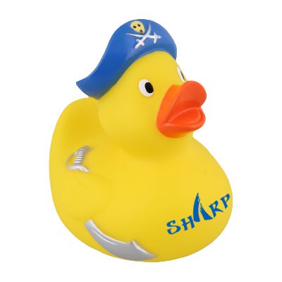 Plastic yellow personalized rubber duck.
