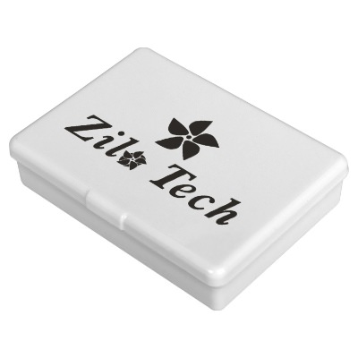 White plastic manicure set branded with your logo.