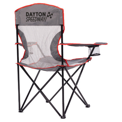 Gray polyester chair with a personalized logo.