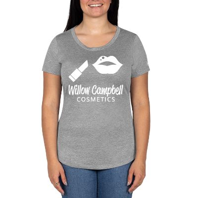 Personalized rainstorm grey women's scoop tee with logo.