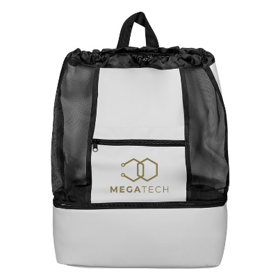Black mesh cooler with a branded logo.