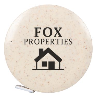 Plastic natural tape measure with a one-color imprint.