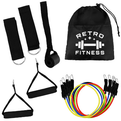 Fitness set with custom logo on case.
