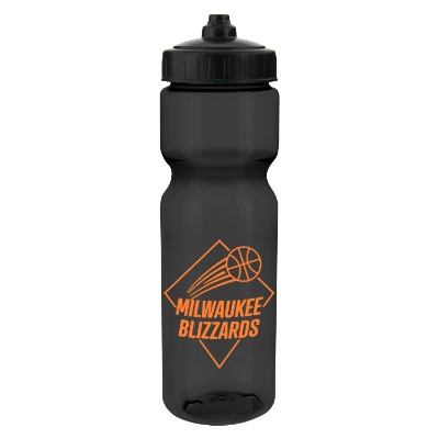 Plastic sports bottle with valve lid and custom branding in 28 oz.
