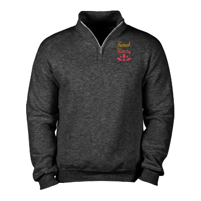 Personalized forest green quarter-zip sweatshirt with embroidered logo.