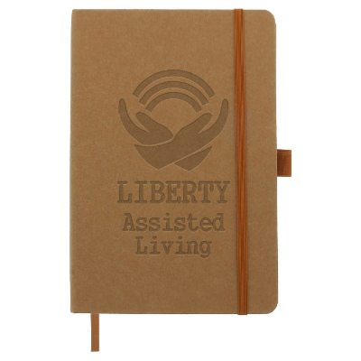 Natural washable kraft stone bound journalbook with a personalized imprint.