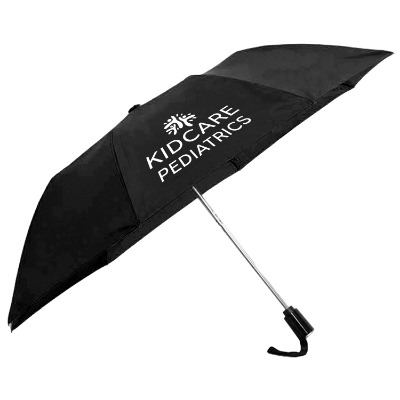 Black shed rain auto open compact umbrella with personalized imprint.