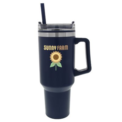 Stainless steel with plastic lining tumbler with a custom full color logo.