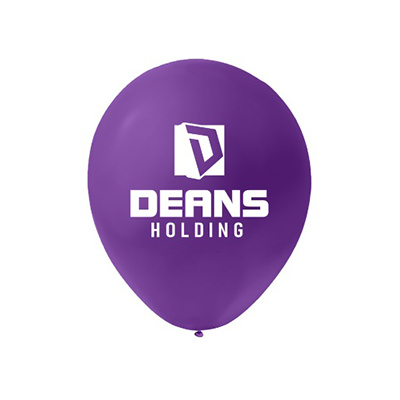 Purple latex balloon with a branded logo.