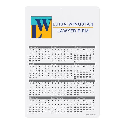 Six inch by nine inch year at a glance calendar with full color branded imprint.